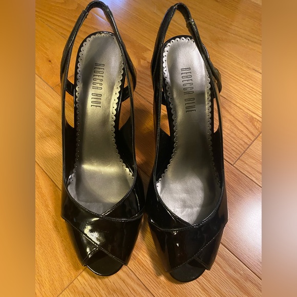 Rebecca Blue Black Patent Leather Heels Size 8.5 - Picture 2 of 4